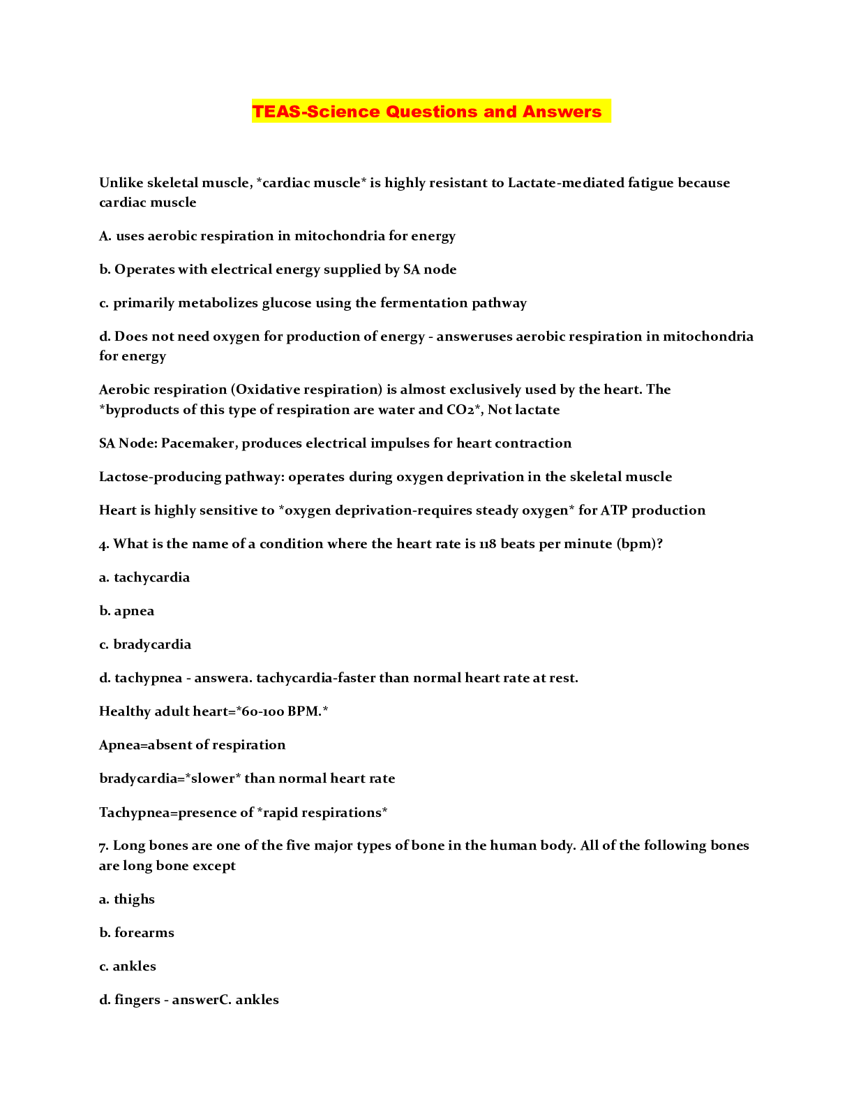 Preview image of TEAS-Science Questions and Answers document